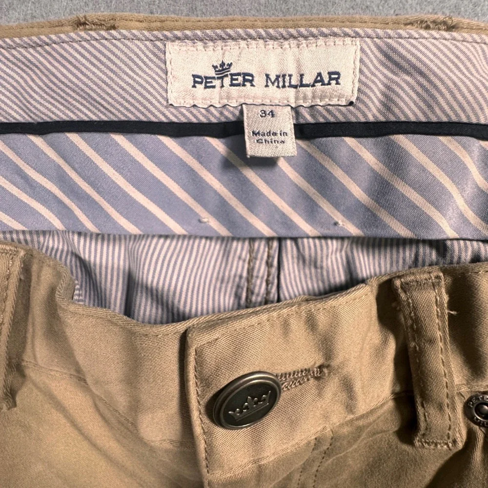 Peter Millar Ultimate Sateen Five Pocket Pants Mens 34 Tan Khaki Stretch Chino